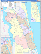 St. Johns County Wall Map Color Cast Style